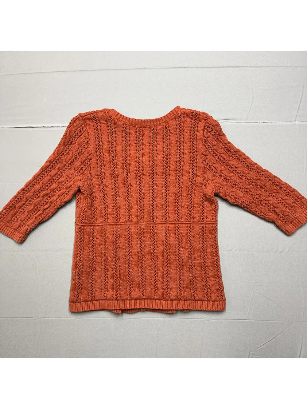 Christopher & Banks Womens Cardigan Cotton Cable Knit PL Orange Cottagecore - Picture 5 of 7